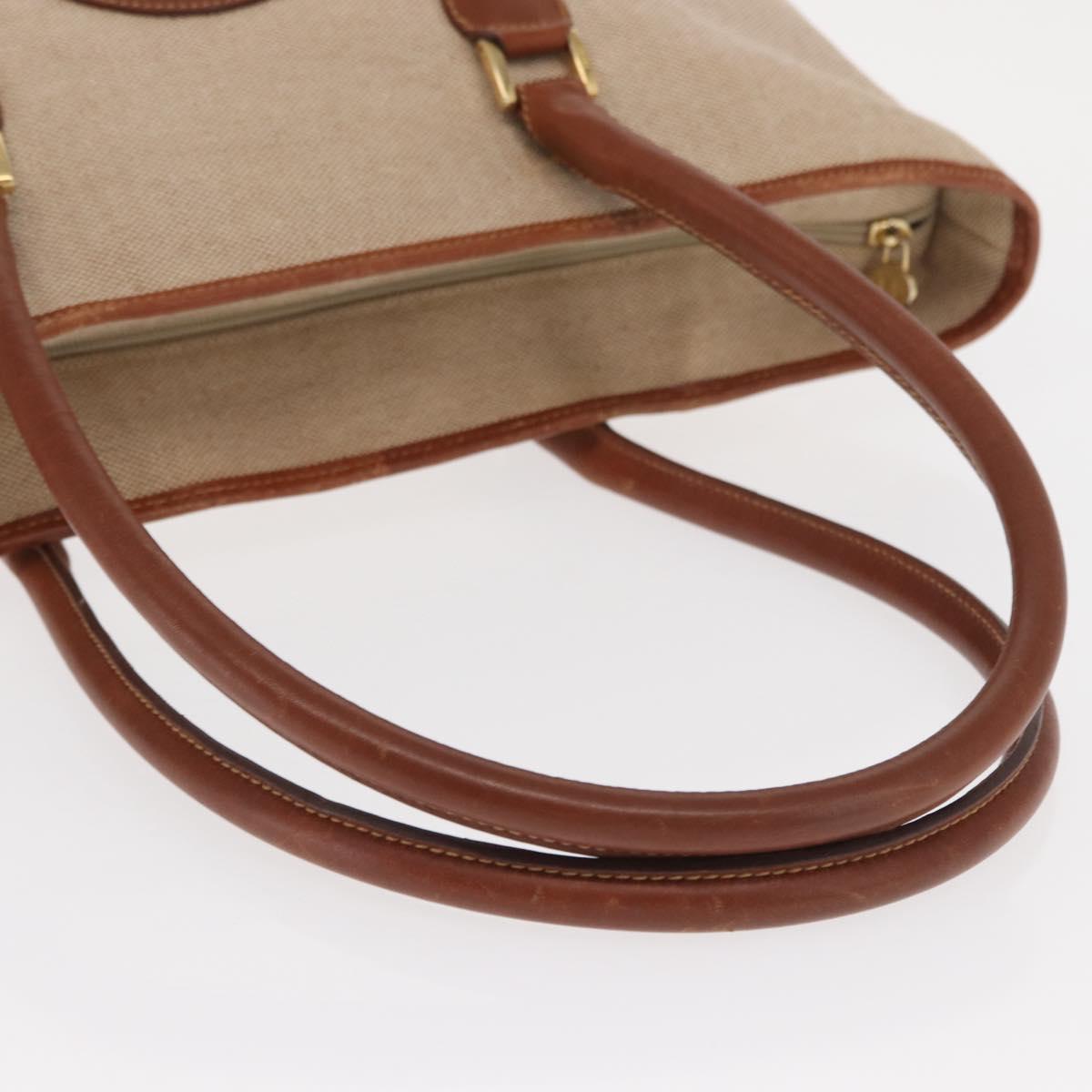 FENDI Tote Bag Canvas Beige Gold Auth 159993