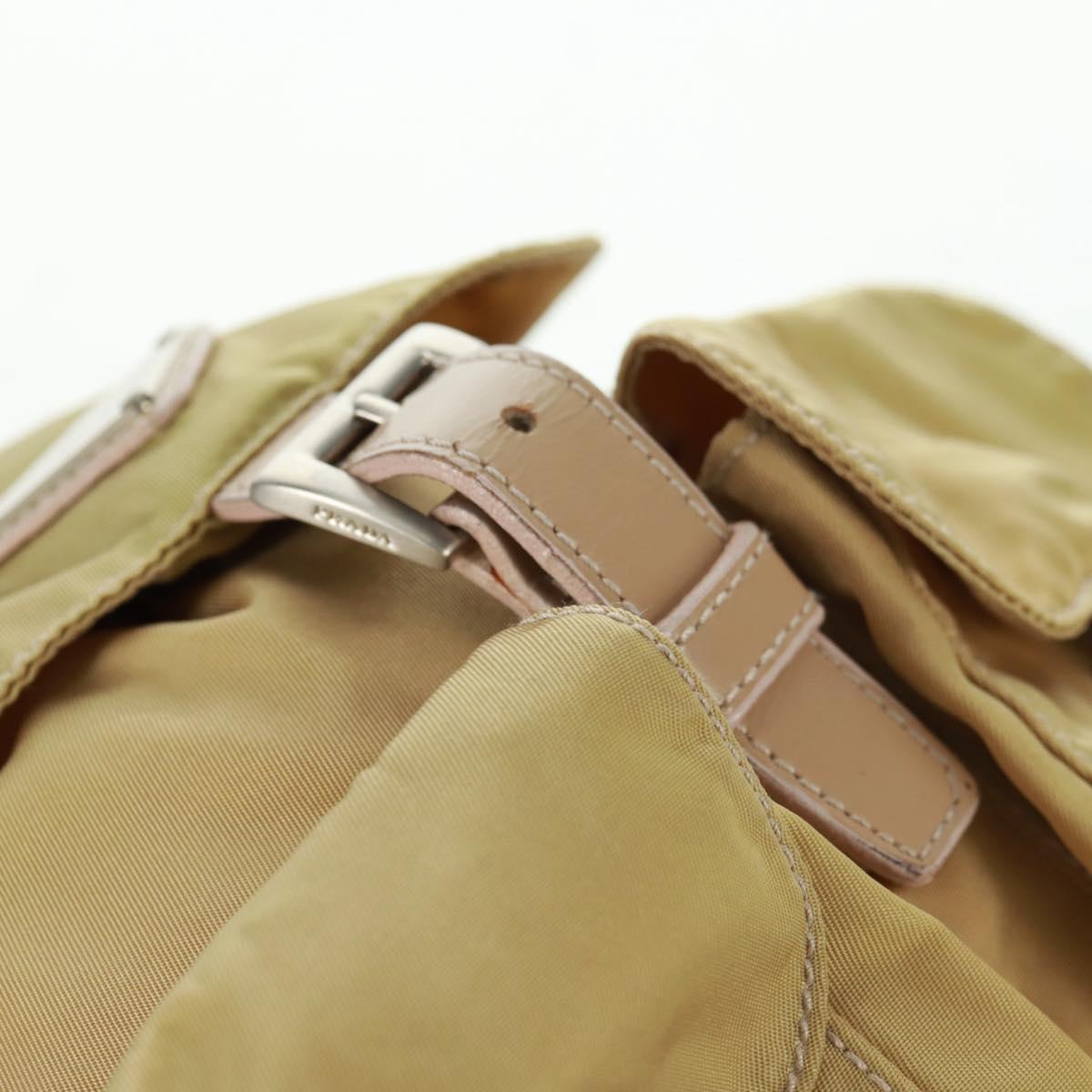 PRADA Backpack Nylon Beige Silver Auth 159998