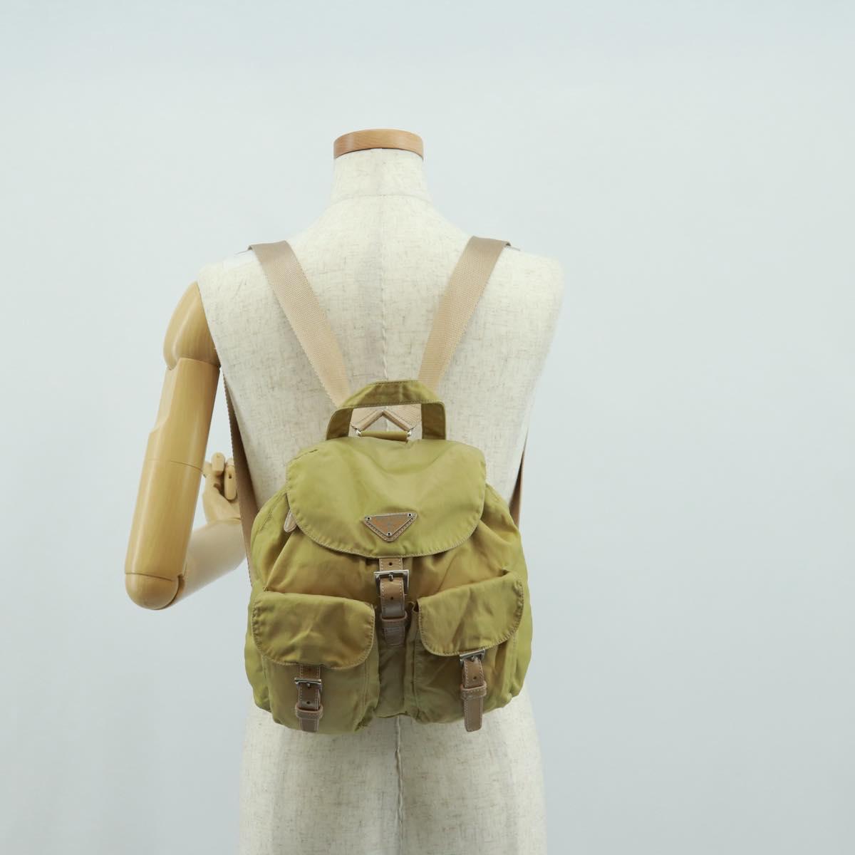 PRADA Backpack Nylon Beige Silver Auth 159998