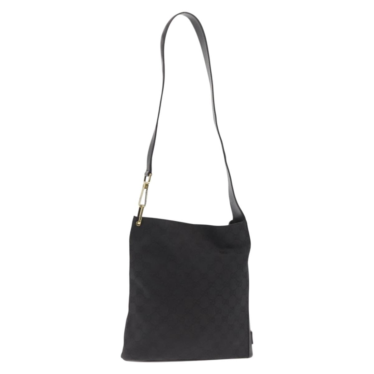 GUCCI GG Canvas Shoulder Bag Black Gold 91761 Auth 160003