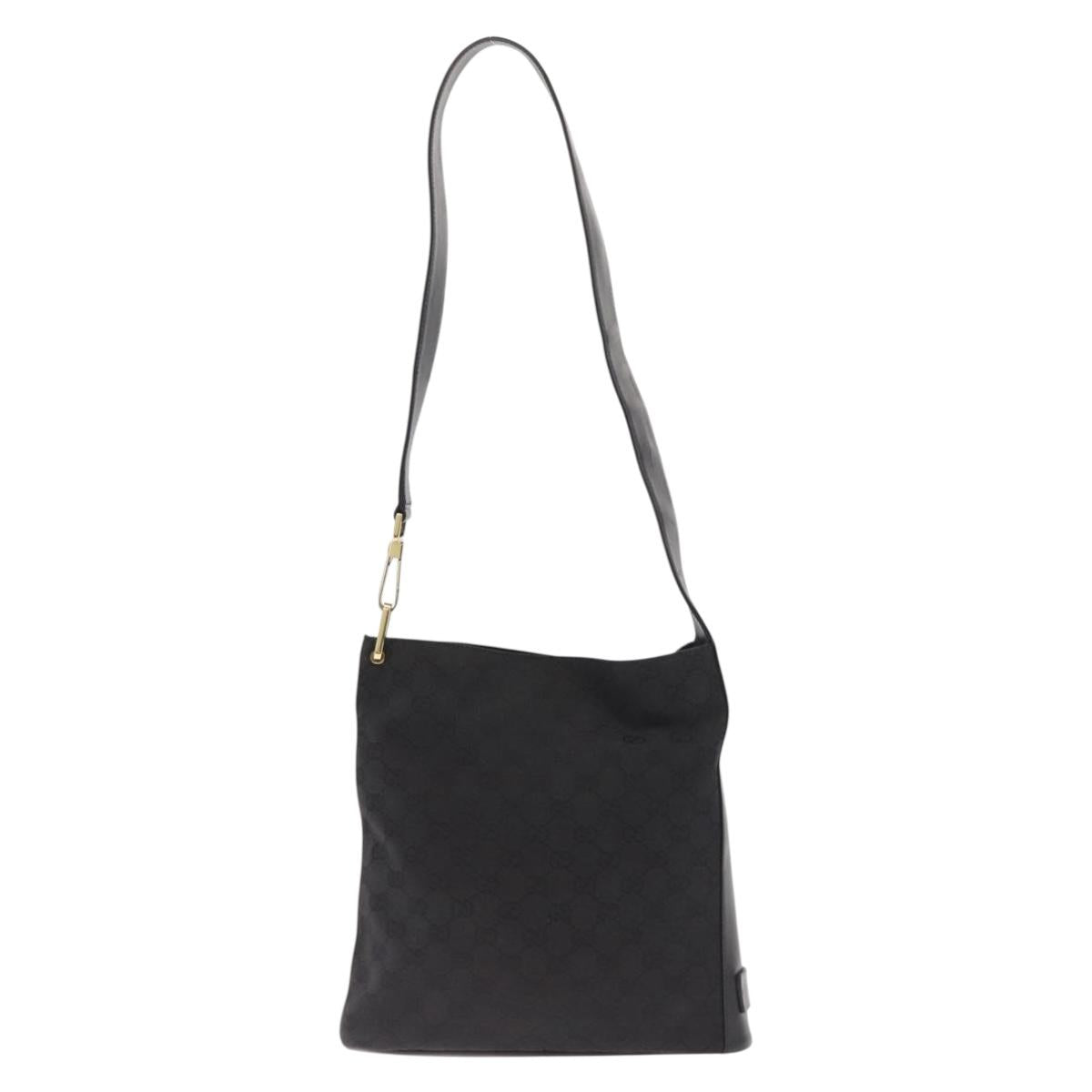 GUCCI GG Canvas Shoulder Bag Black Gold 91761 Auth 160003