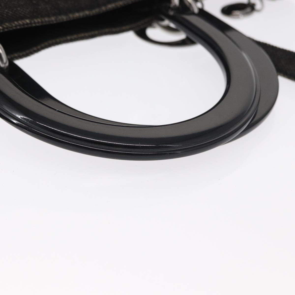 Christian Dior Lady Dior Canage Hand Bag Denim 2way Black Silver Auth 160005