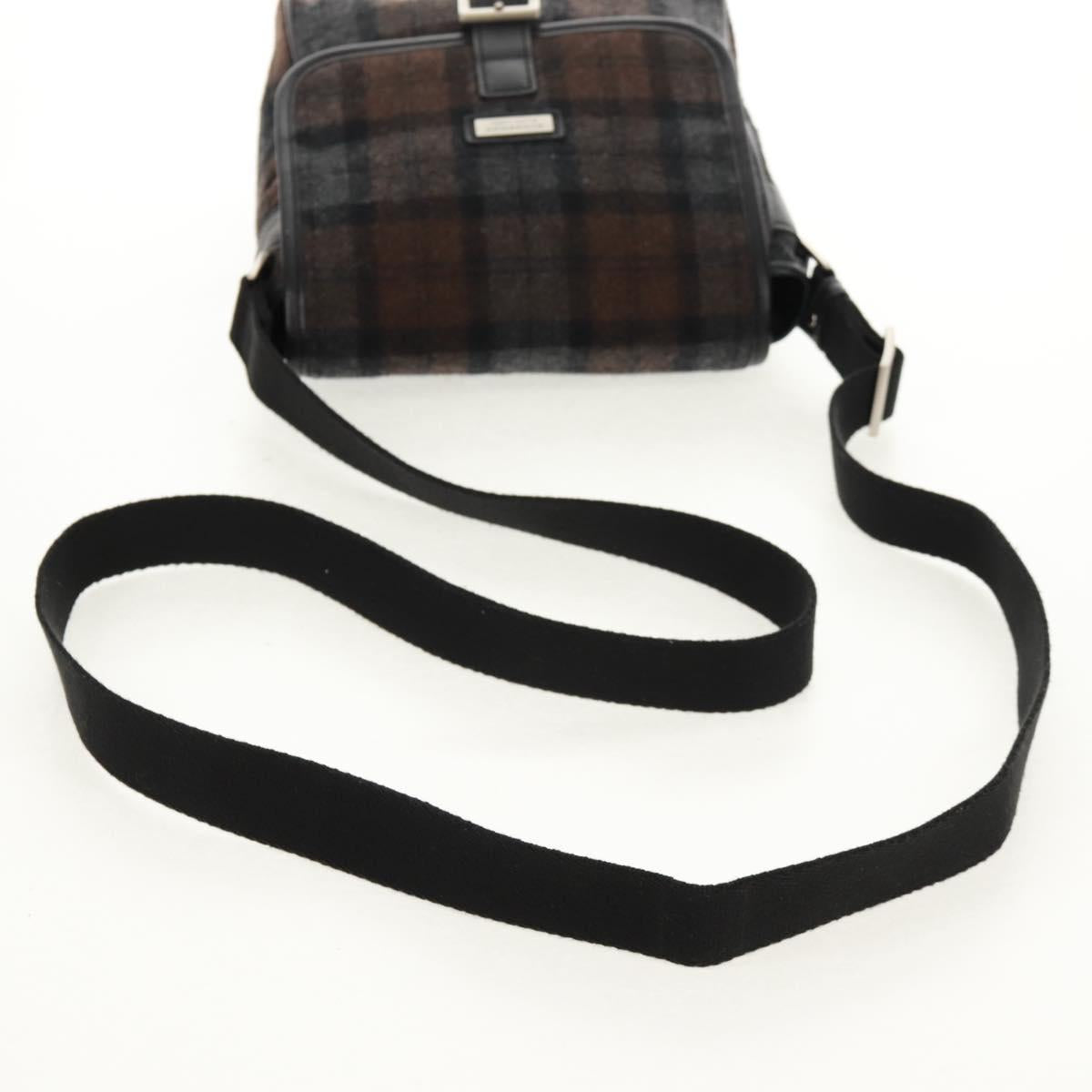 BURBERRY Nova Check Black Label Shoulder Bag Wool Black Silver Auth 160023V