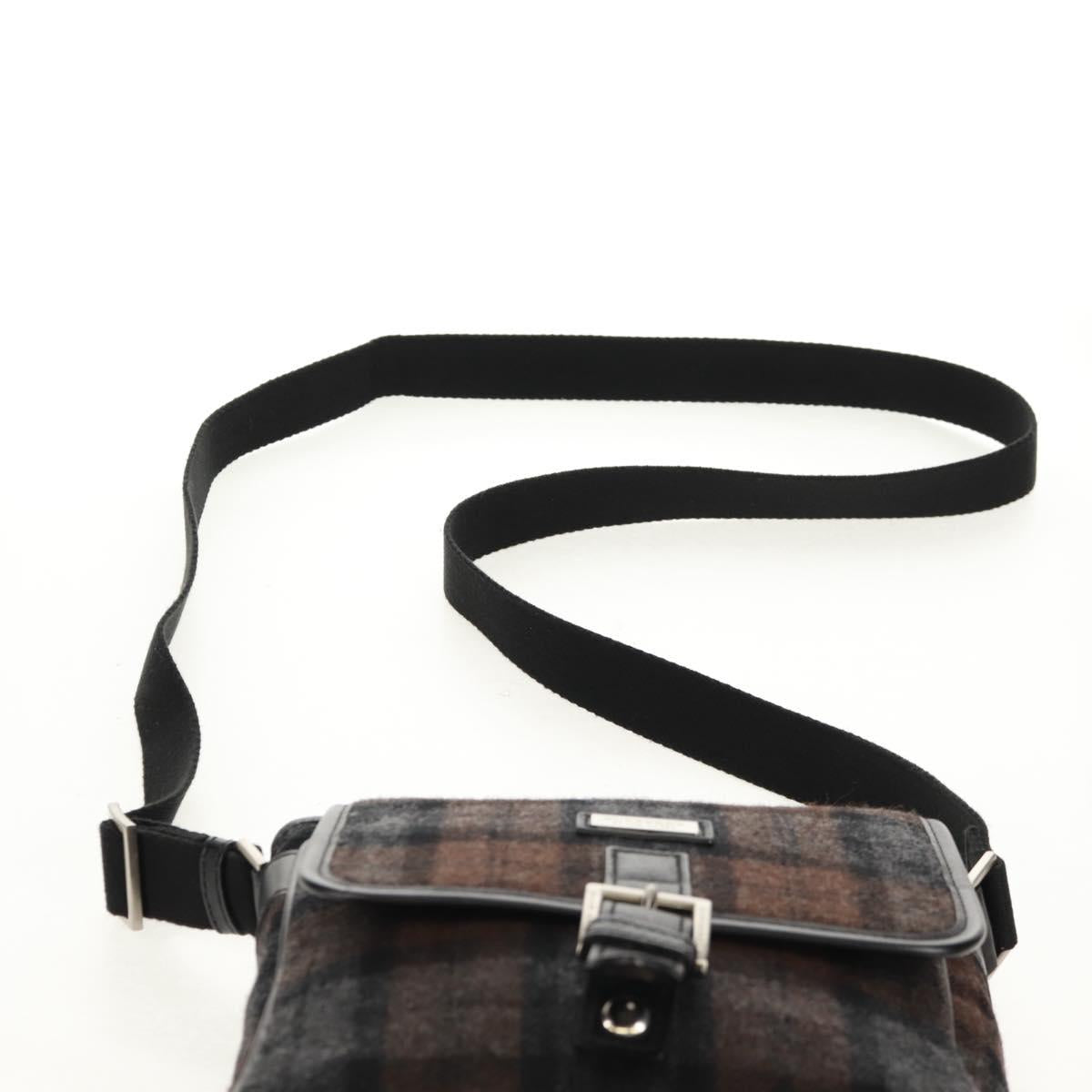 BURBERRY Nova Check Black Label Shoulder Bag Wool Black Silver Auth 160023V