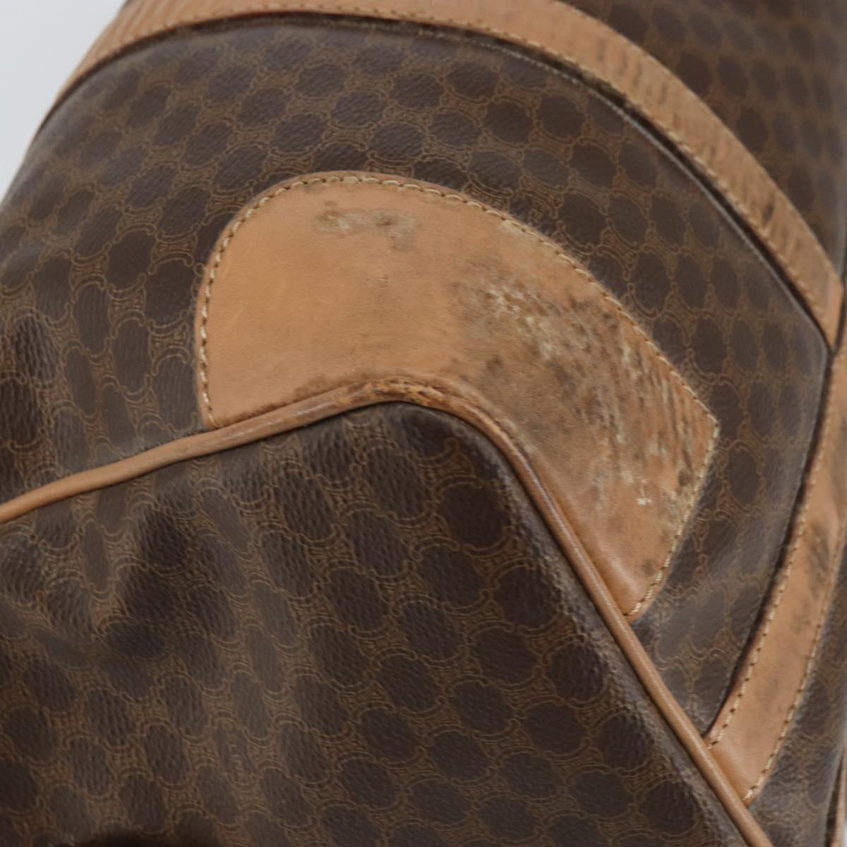 CELINE Macadam Canvas Boston Bag PVC Leather Brown Gold Auth 160040