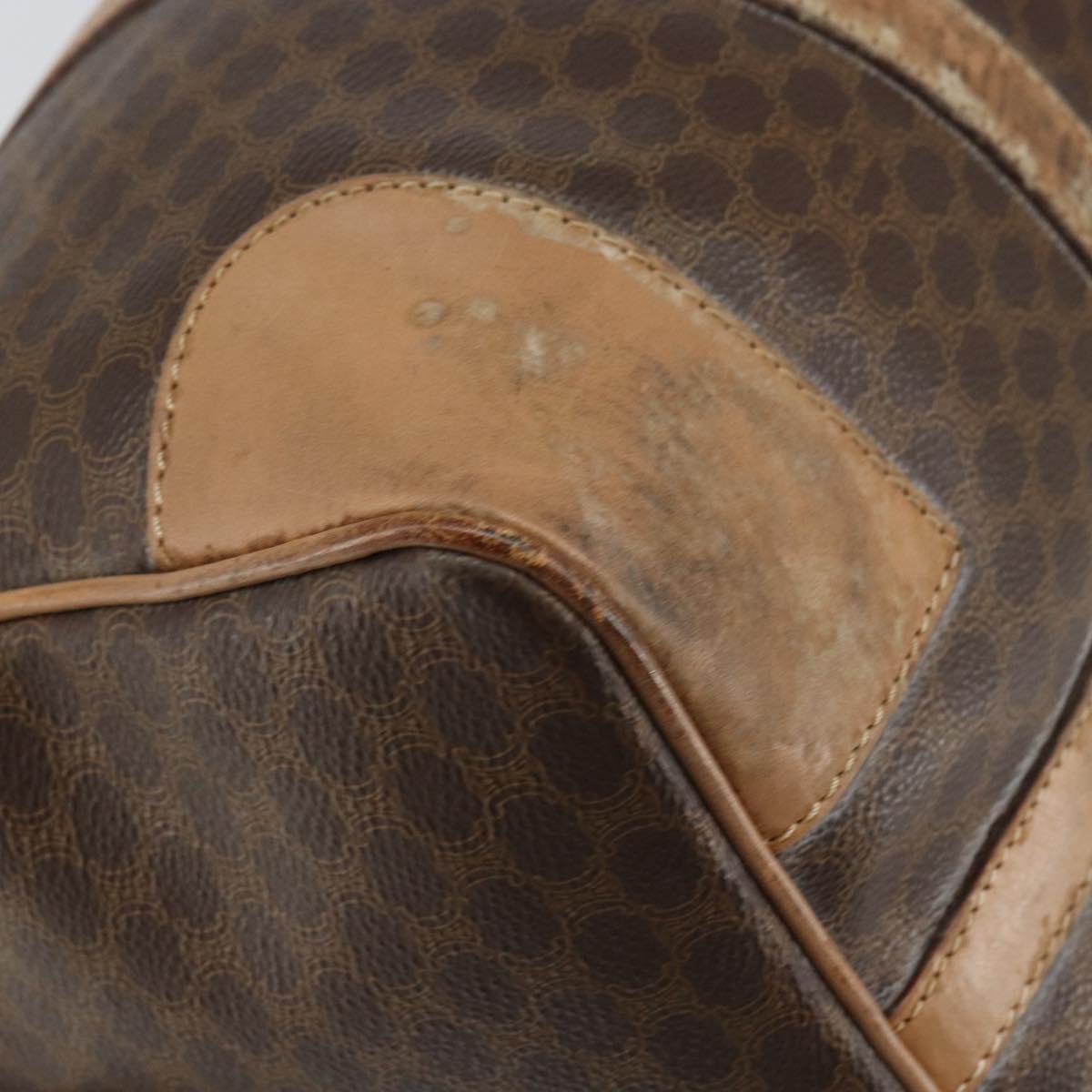 CELINE Macadam Canvas Boston Bag PVC Leather Brown Gold Auth 160040