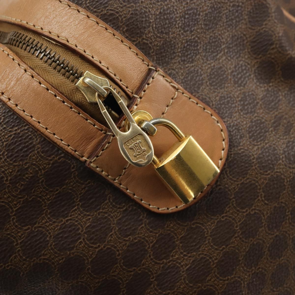 CELINE Macadam Canvas Boston Bag PVC Leather Brown Gold Auth 160040