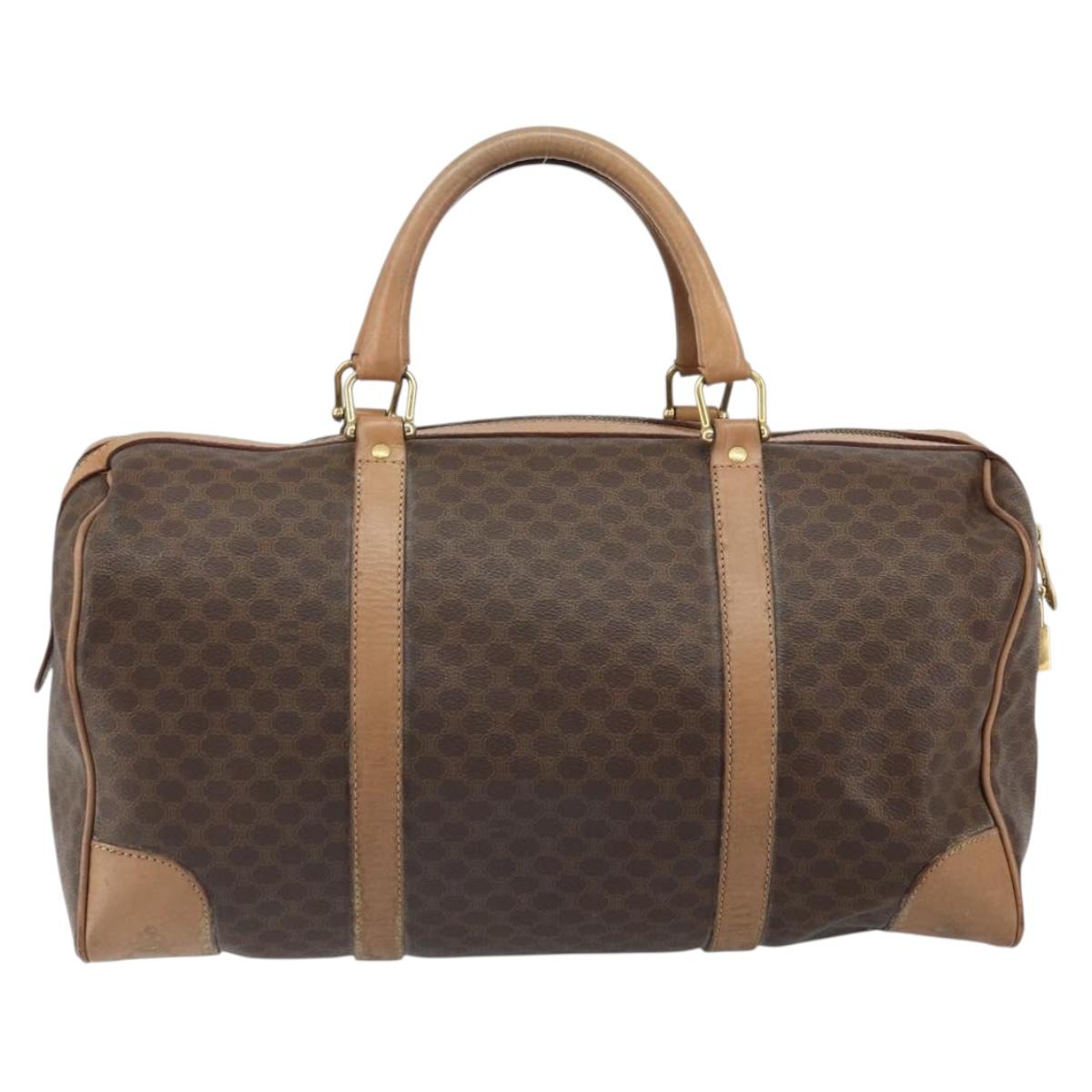CELINE Macadam Canvas Boston Bag PVC Leather Brown Gold Auth 160040