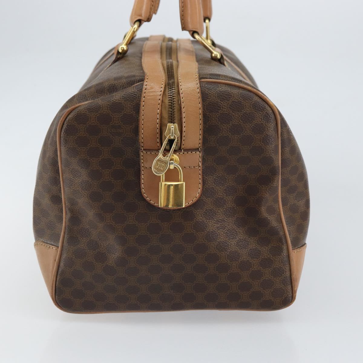 CELINE Macadam Canvas Boston Bag PVC Leather Brown Gold Auth 160040