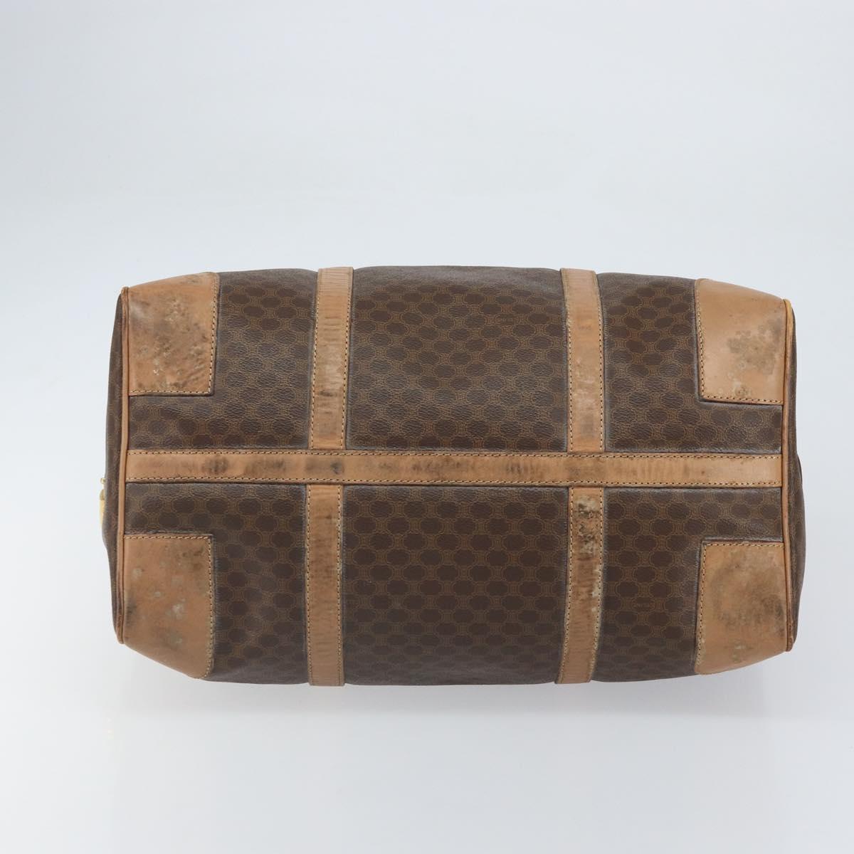 CELINE Macadam Canvas Boston Bag PVC Leather Brown Gold Auth 160040