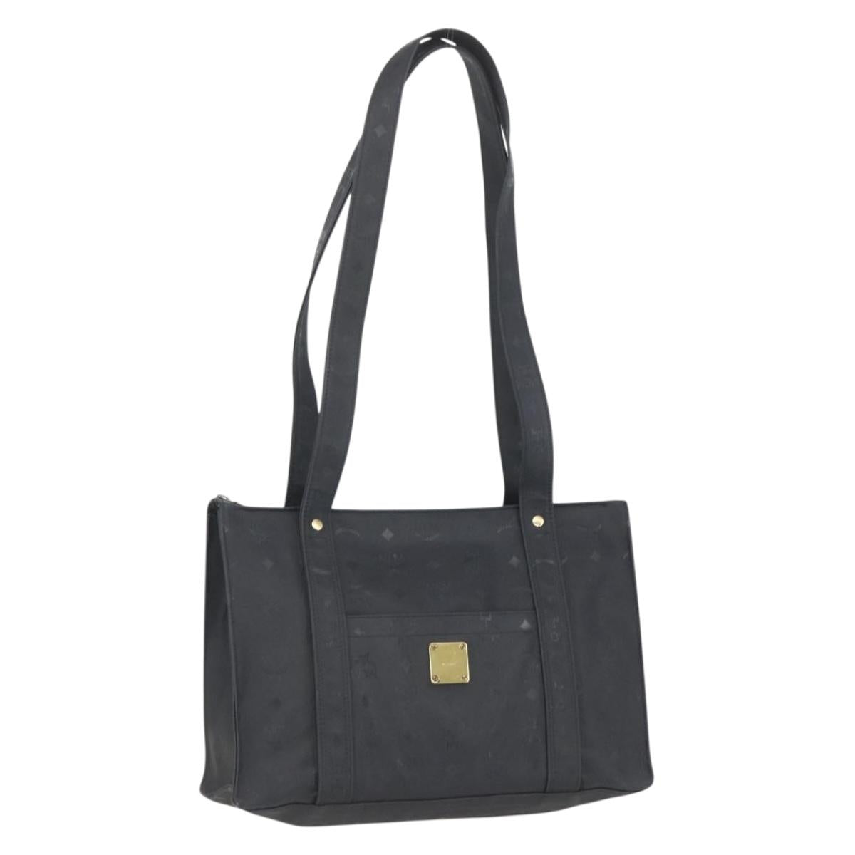MCM Logogram Vicetos Tote Bag PVC Black Gold Auth 160044