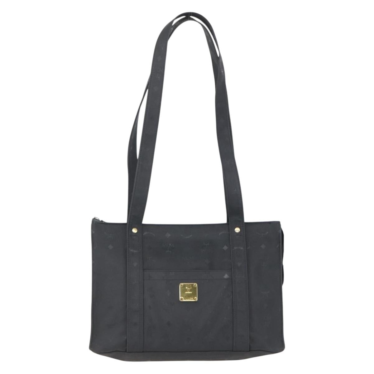 MCM Logogram Vicetos Tote Bag PVC Black Gold Auth 160044