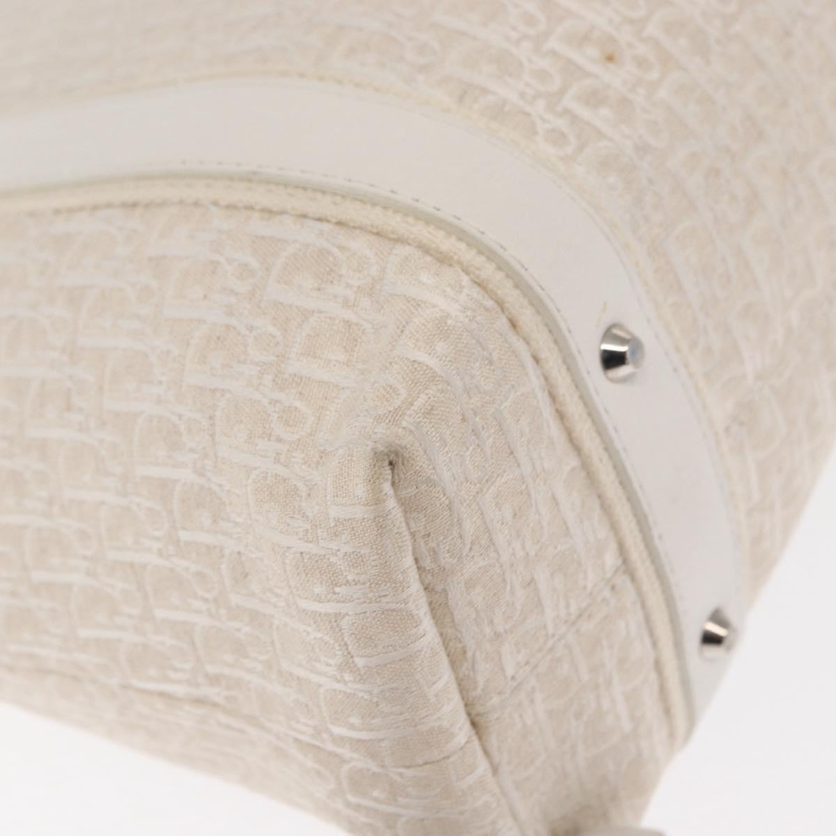 Christian Dior Trotter Canvas Tote Bag White Silver Auth 160046