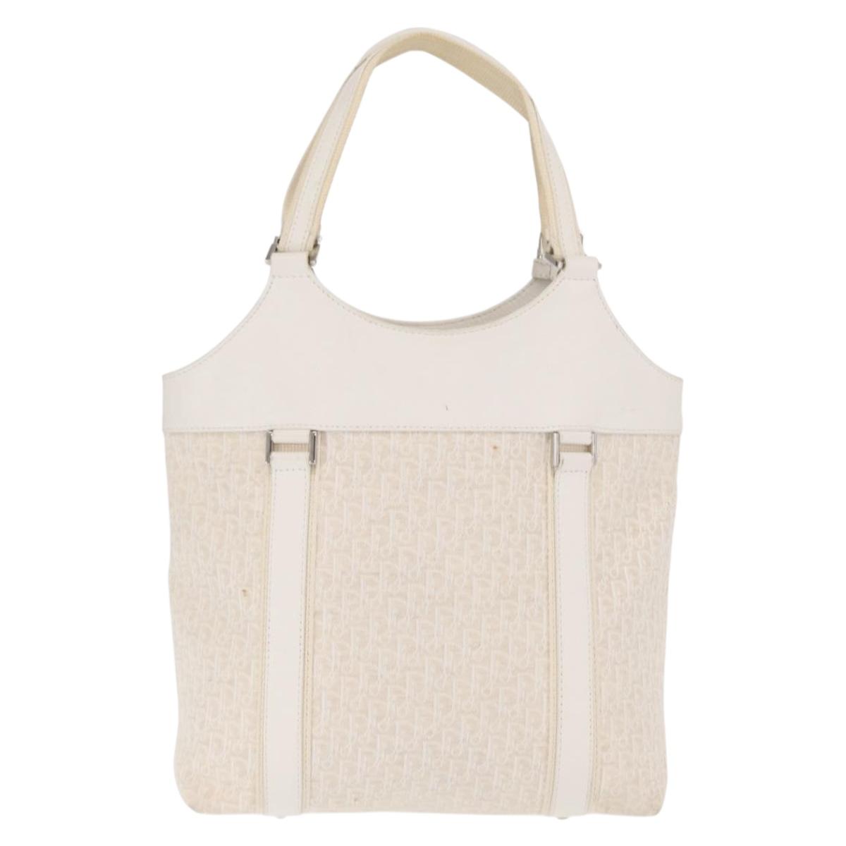 Christian Dior Trotter Canvas Tote Bag White Silver Auth 160046