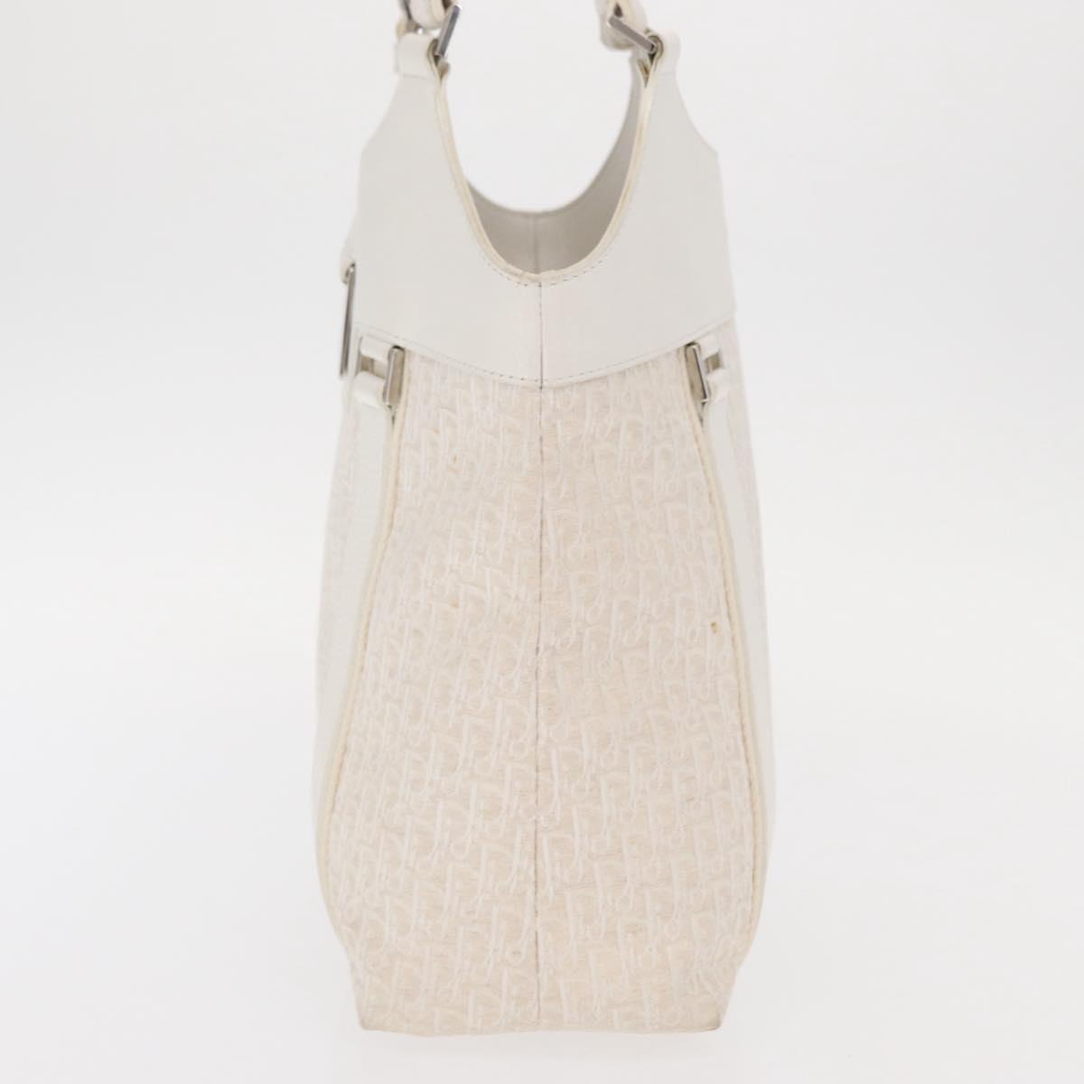 Christian Dior Trotter Canvas Tote Bag White Silver Auth 160046