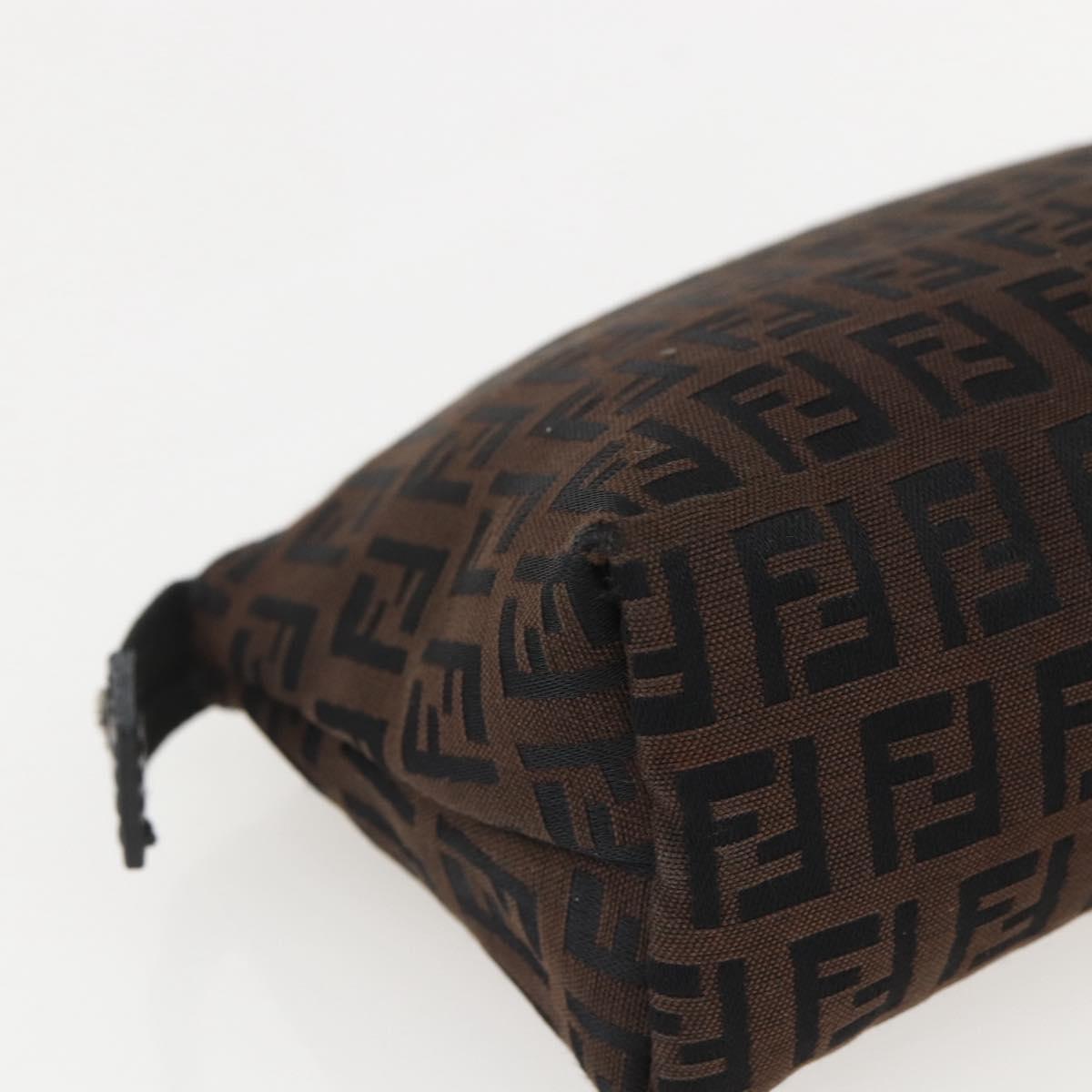 FENDI Zucchino Canvas Pouch Black Brown Auth 160049