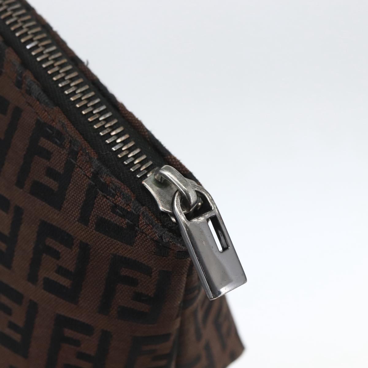 FENDI Zucchino Canvas Pouch Black Brown Auth 160049