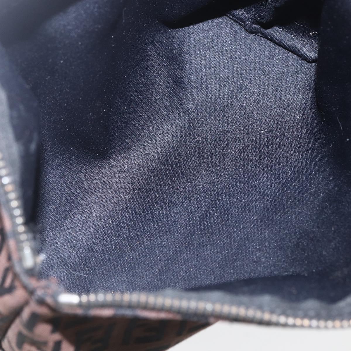 FENDI Zucchino Canvas Pouch Black Brown Auth 160049