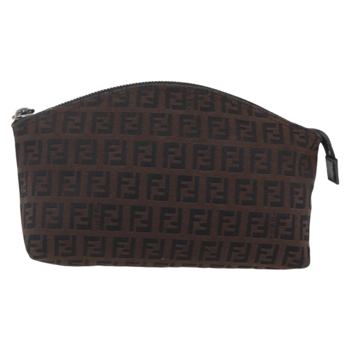 FENDI Zucchino Canvas Pouch Black Brown Auth 160049
