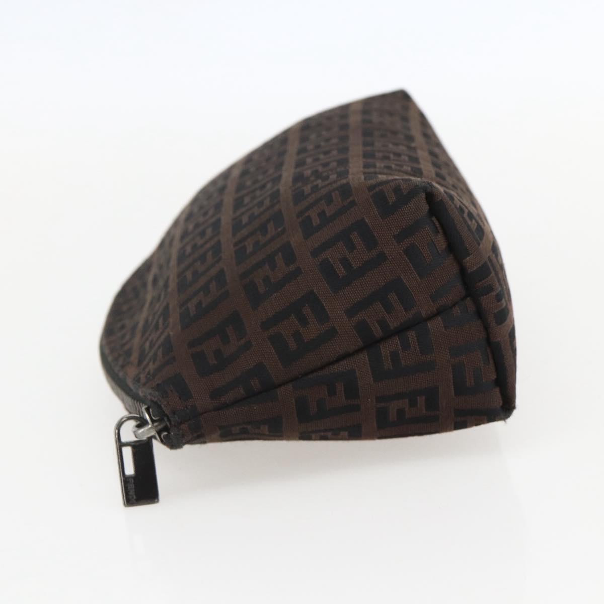 FENDI Zucchino Canvas Pouch Black Brown Auth 160049