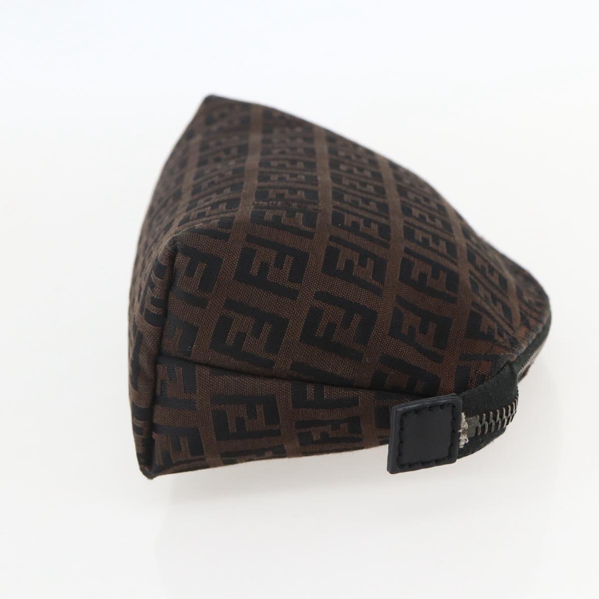 FENDI Zucchino Canvas Pouch Black Brown Auth 160049