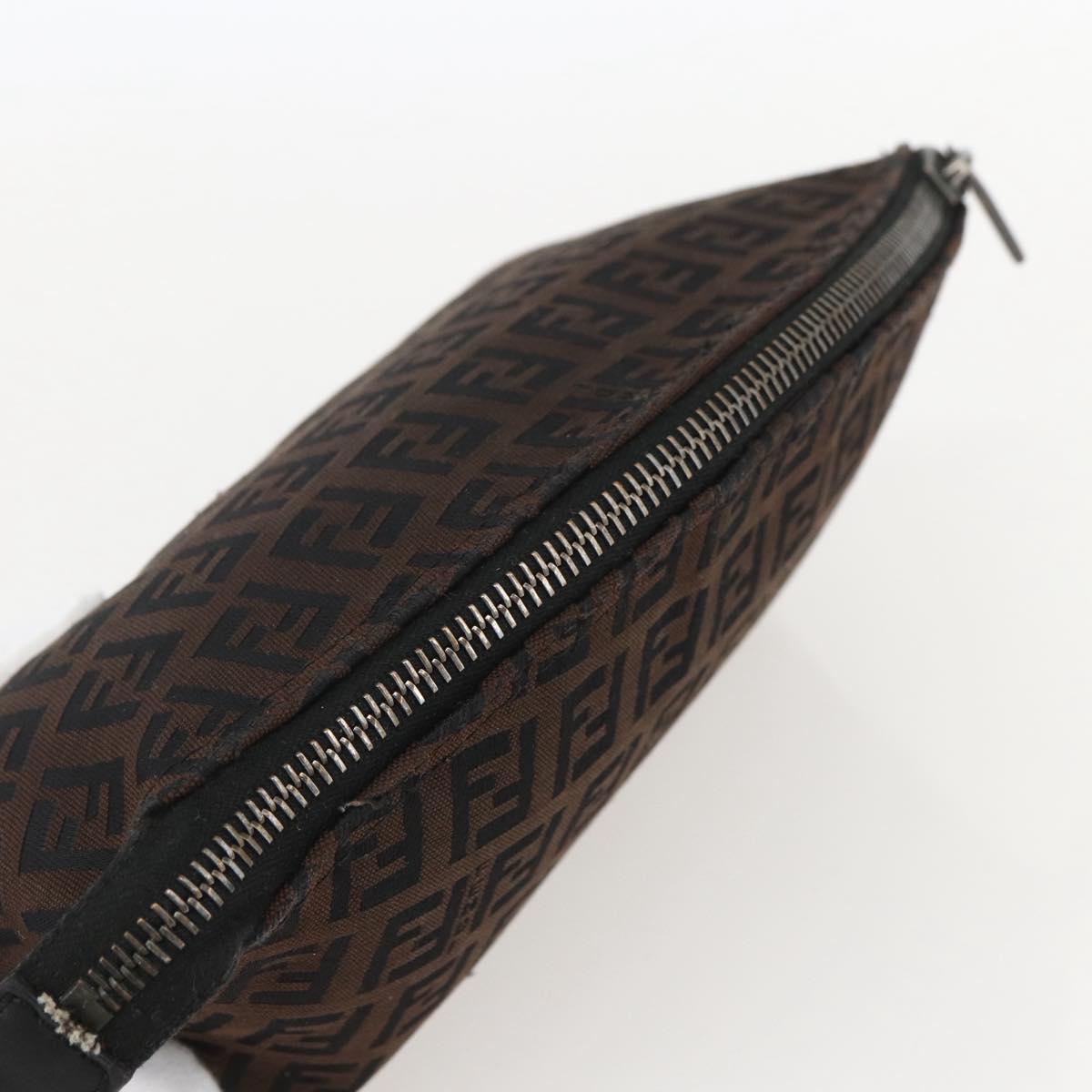 FENDI Zucchino Canvas Pouch Black Brown Auth 160049