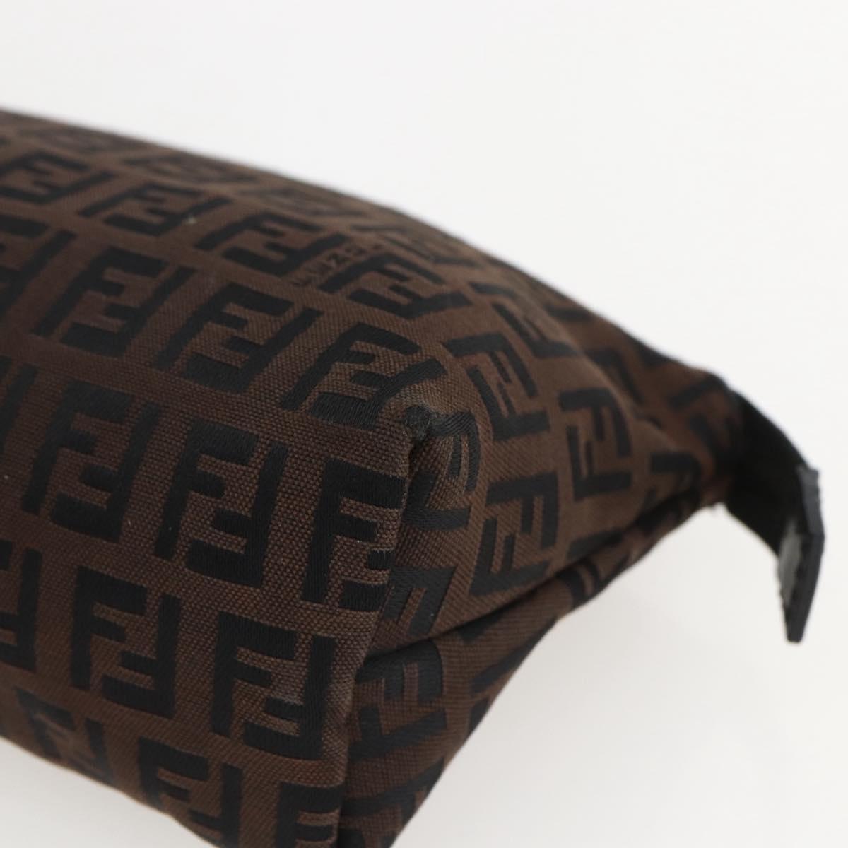 FENDI Zucchino Canvas Pouch Black Brown Auth 160049