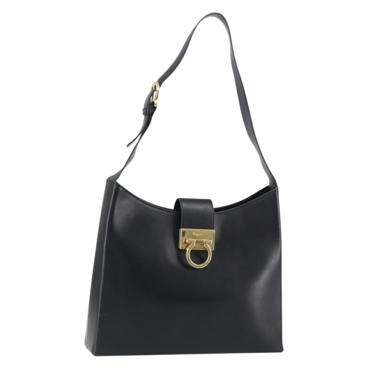 Salvatore Ferragamo Hand Bag Leather Black Gold Auth 160052
