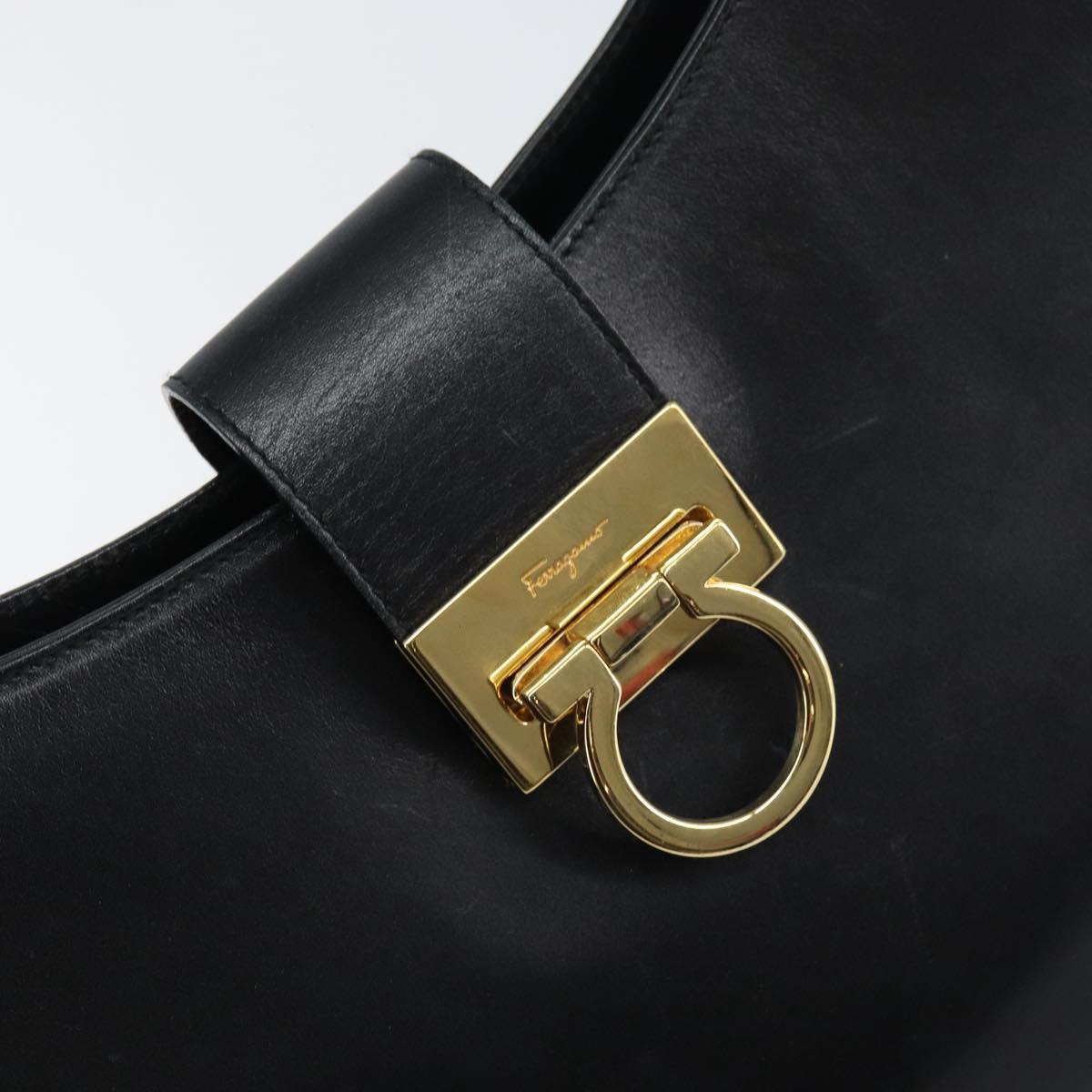 Salvatore Ferragamo Hand Bag Leather Black Gold Auth 160052