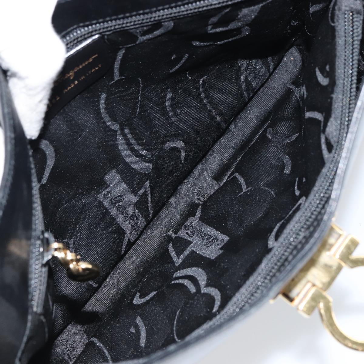 Salvatore Ferragamo Hand Bag Leather Black Gold Auth 160052