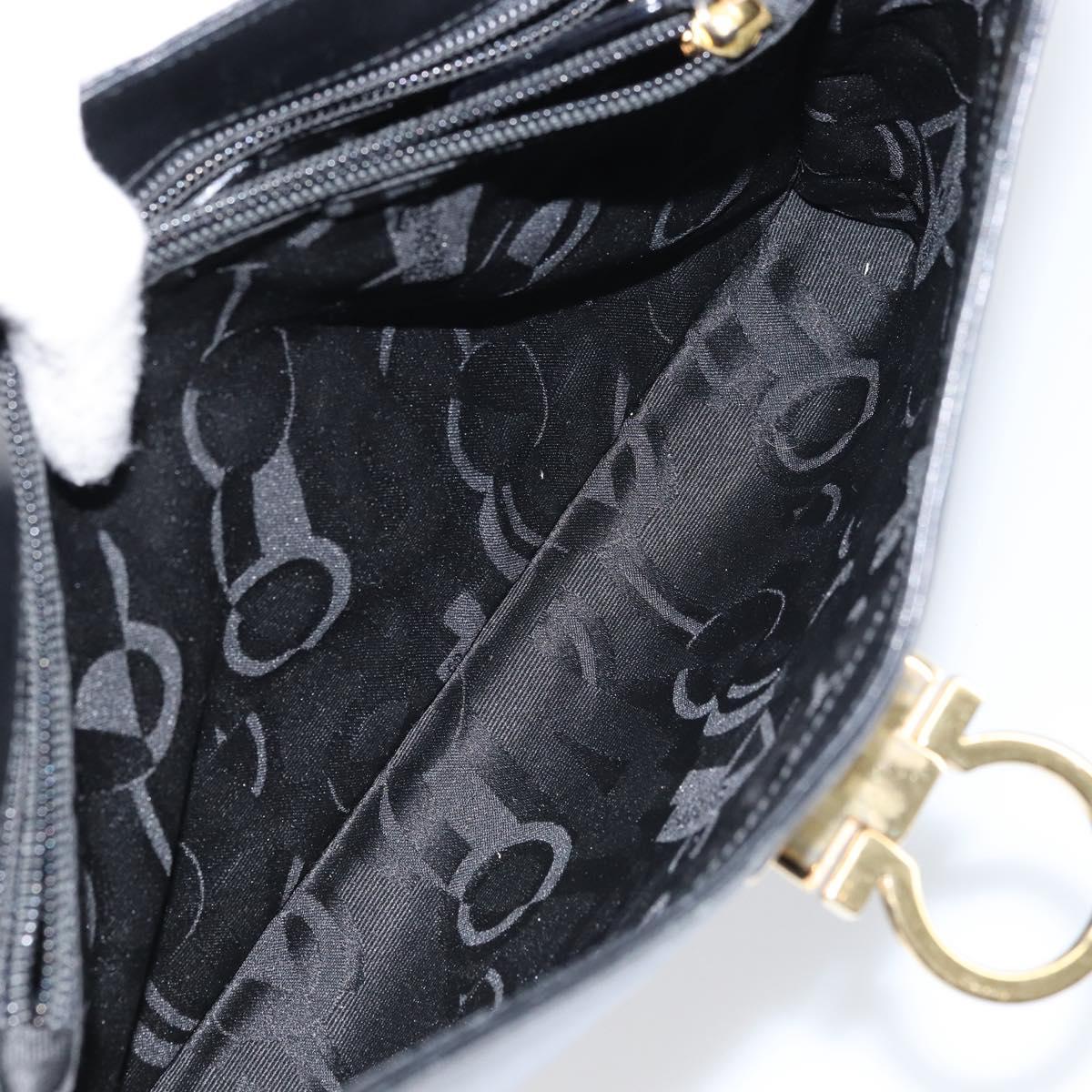 Salvatore Ferragamo Hand Bag Leather Black Gold Auth 160052