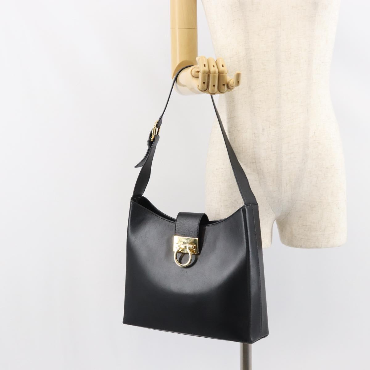 Salvatore Ferragamo Hand Bag Leather Black Gold Auth 160052