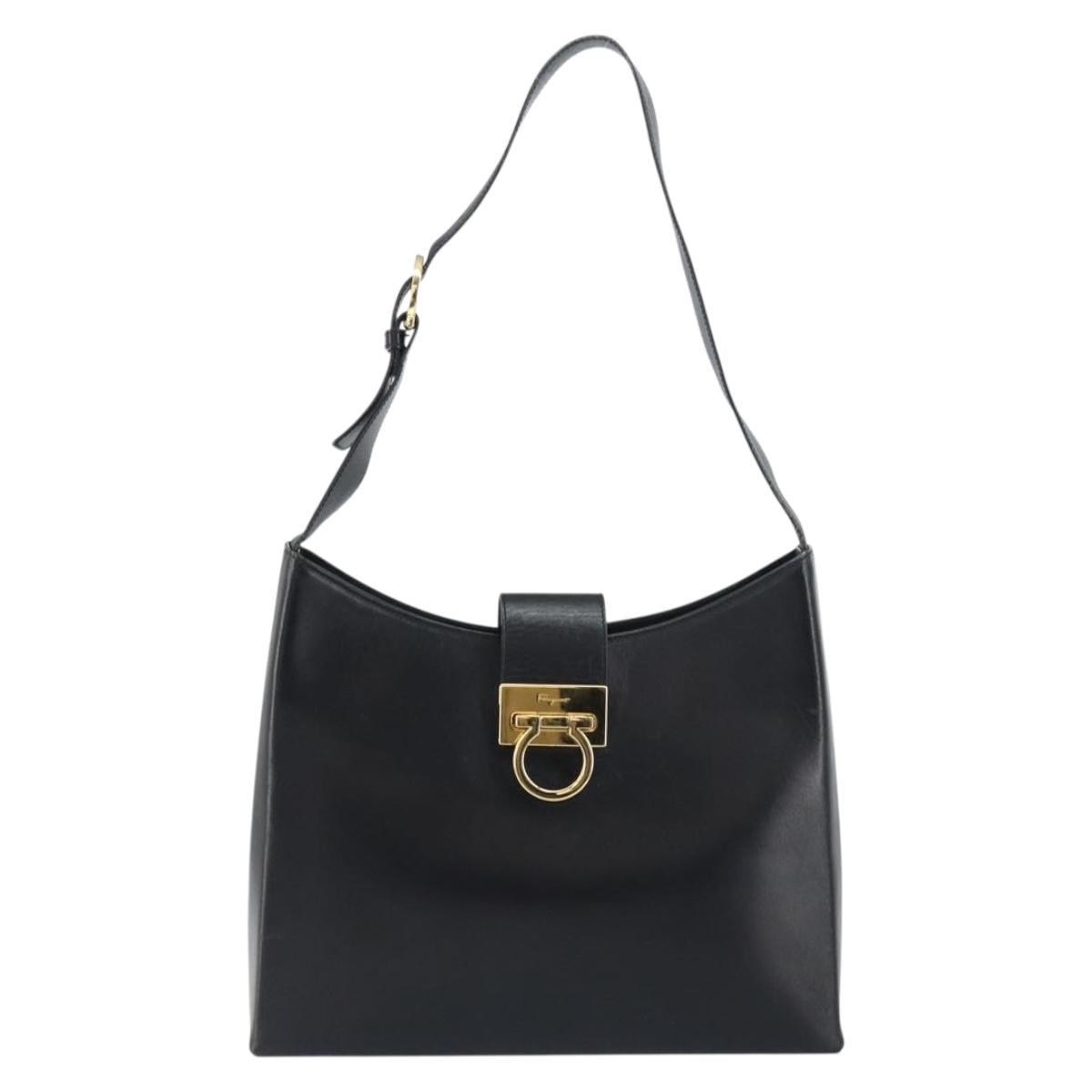 Salvatore Ferragamo Hand Bag Leather Black Gold Auth 160052