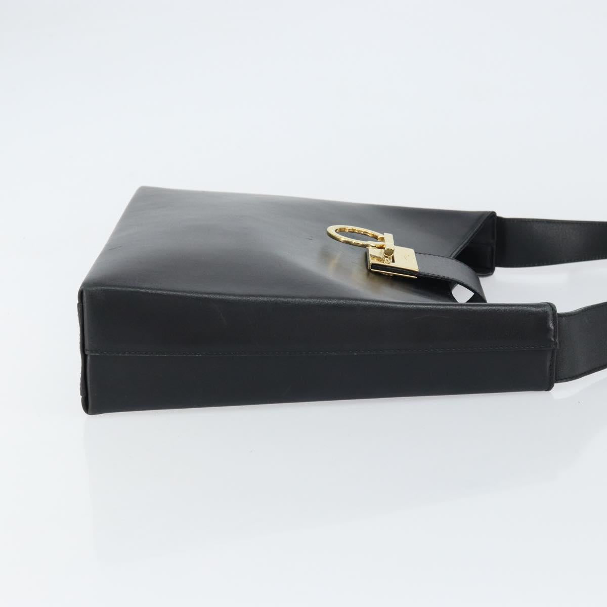 Salvatore Ferragamo Hand Bag Leather Black Gold Auth 160052