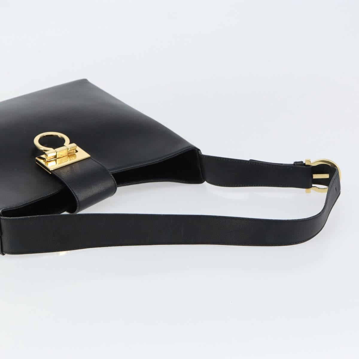 Salvatore Ferragamo Hand Bag Leather Black Gold Auth 160052