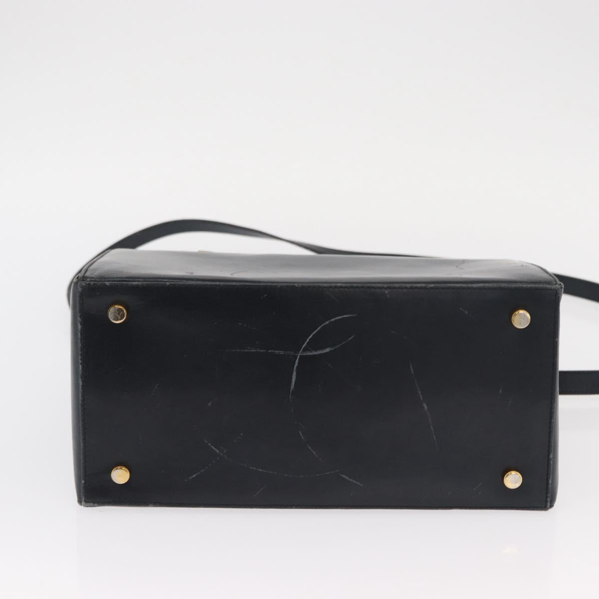 Salvatore Ferragamo Gancini Hand Bag Leather 2way Navy Gold Auth 160069