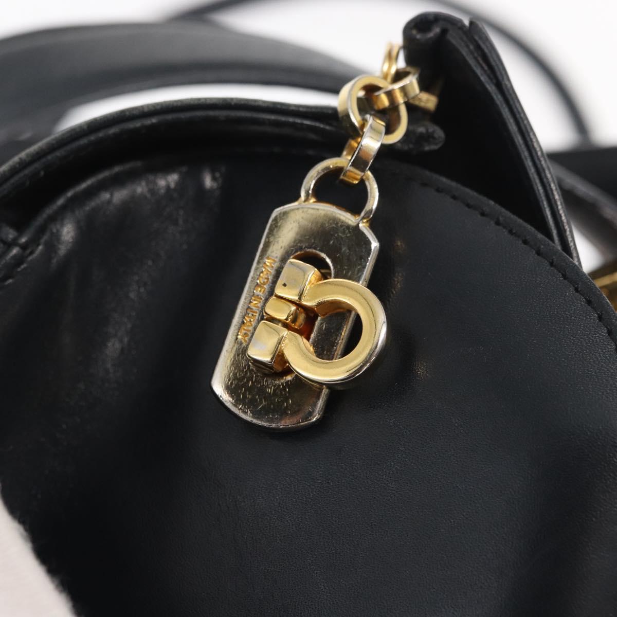 Salvatore Ferragamo Gancini Hand Bag Leather 2way Navy Gold Auth 160069