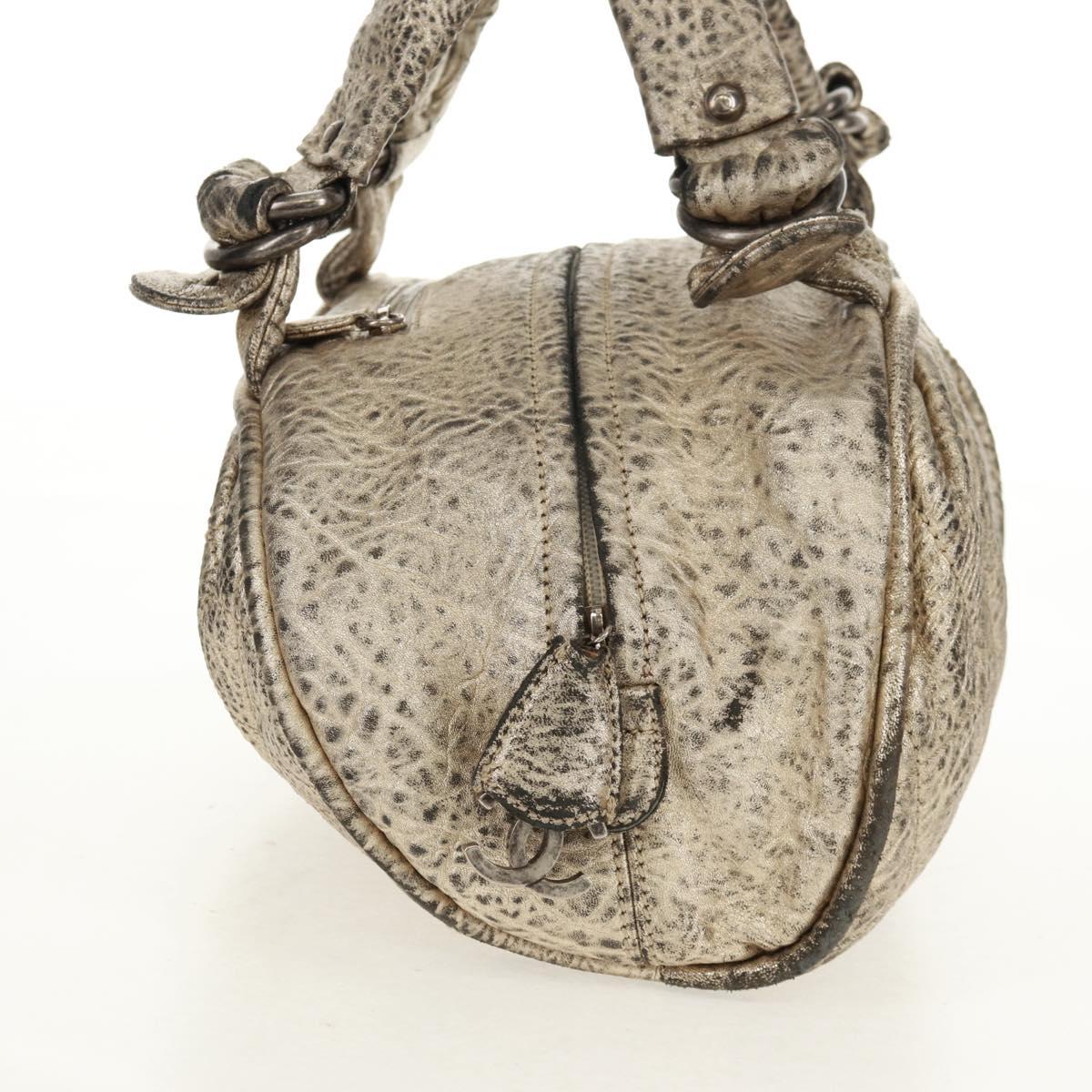 CHANEL Matelasse Hand Bag Leather Champagne Gold CC Auth 160074