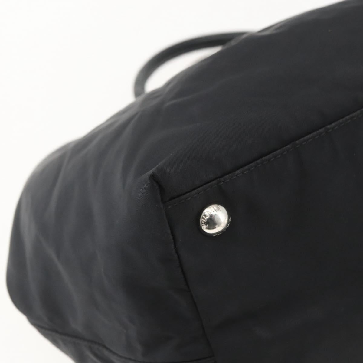 PRADA Ribbon Hand Bag Nylon Black Silver Auth 160087
