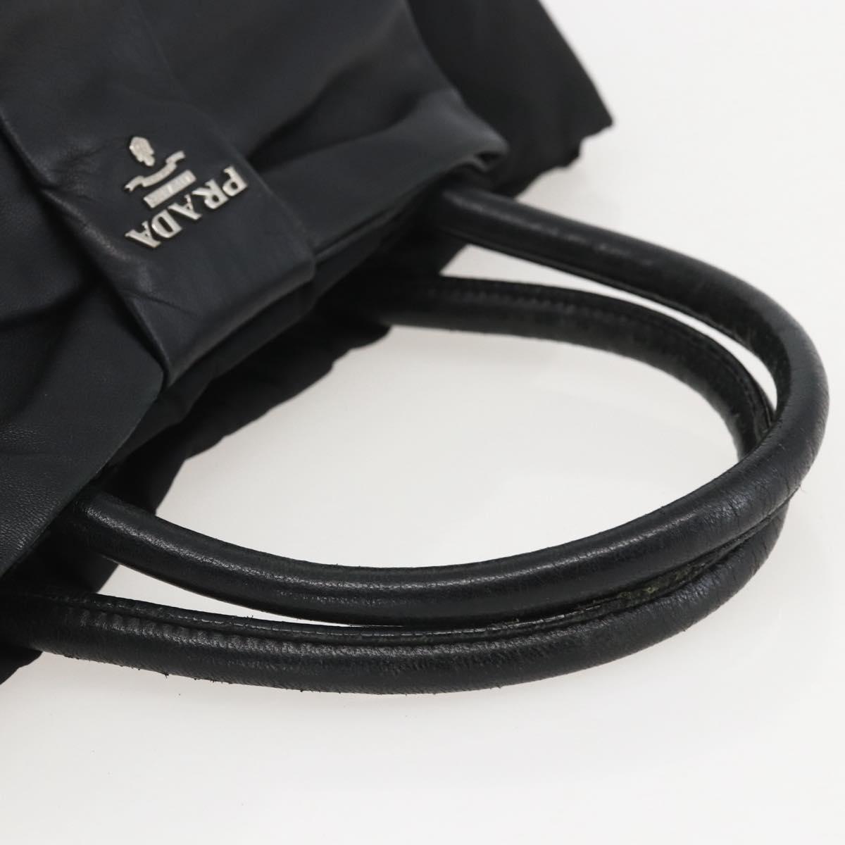 PRADA Ribbon Hand Bag Nylon Black Silver Auth 160087