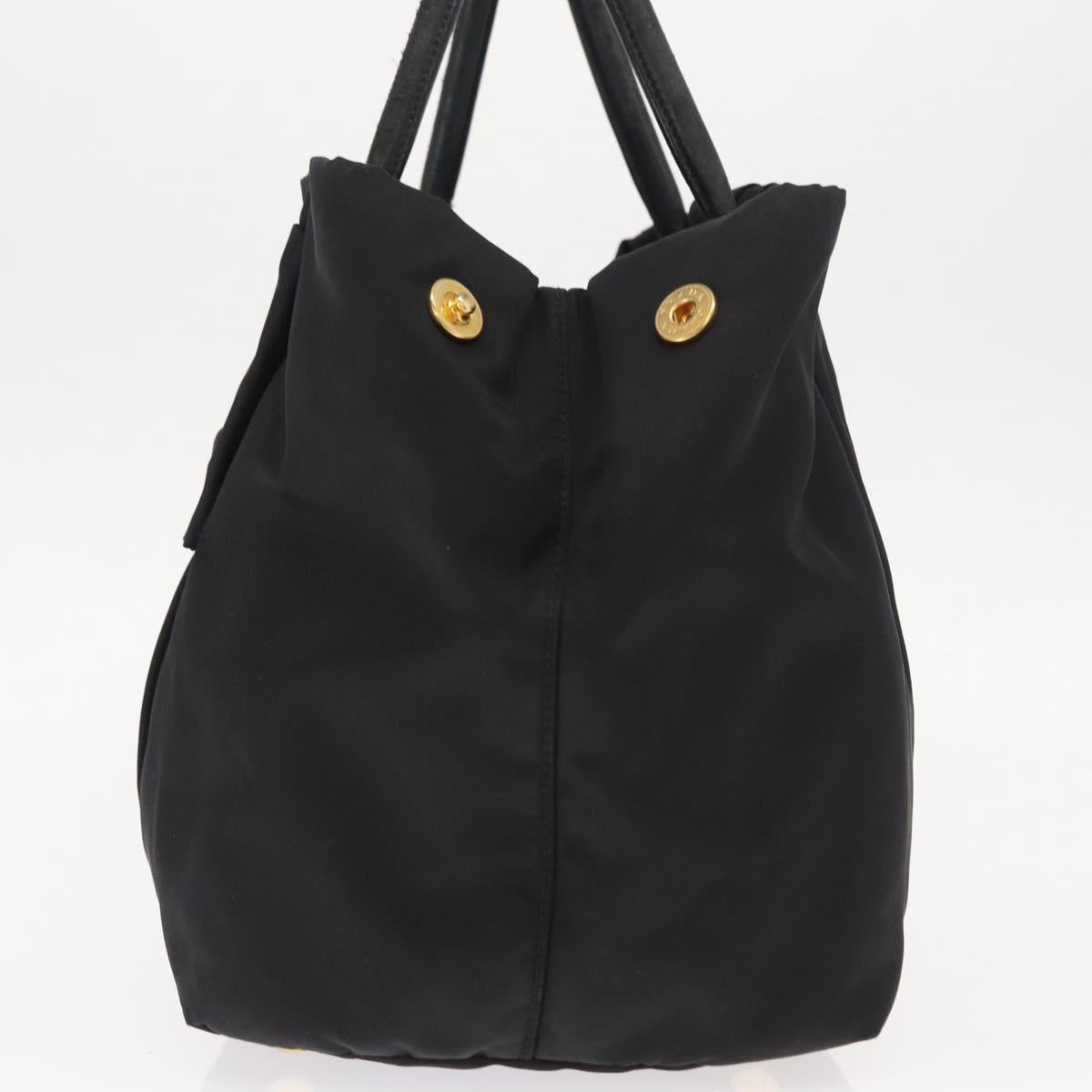 PRADA Ribbon Hand Bag Nylon Black Silver Auth 160092