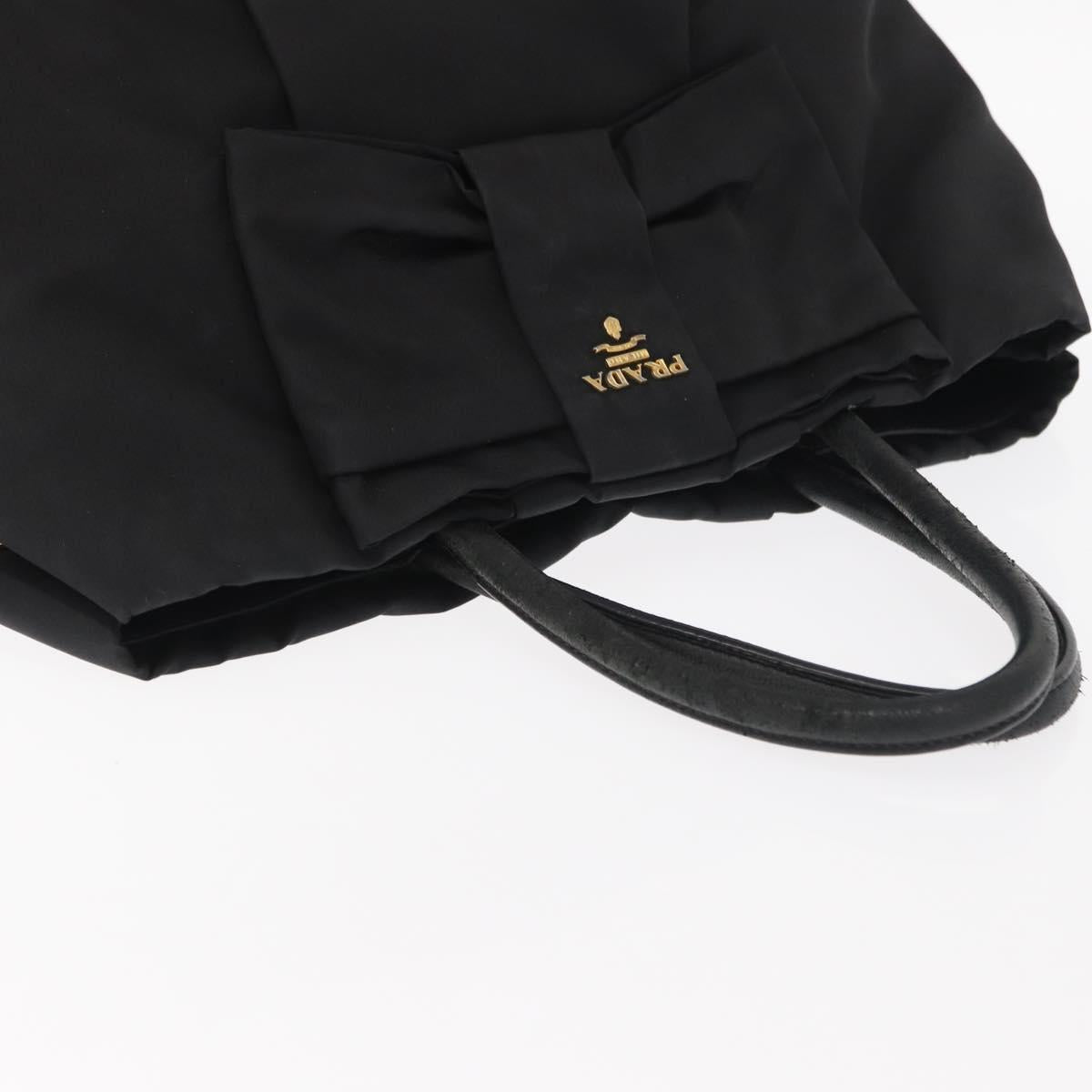 PRADA Ribbon Hand Bag Nylon Black Silver Auth 160092