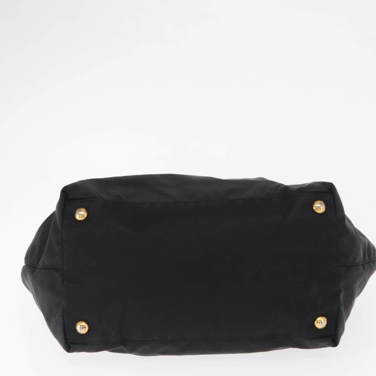 PRADA Ribbon Hand Bag Nylon Black Silver Auth 160092