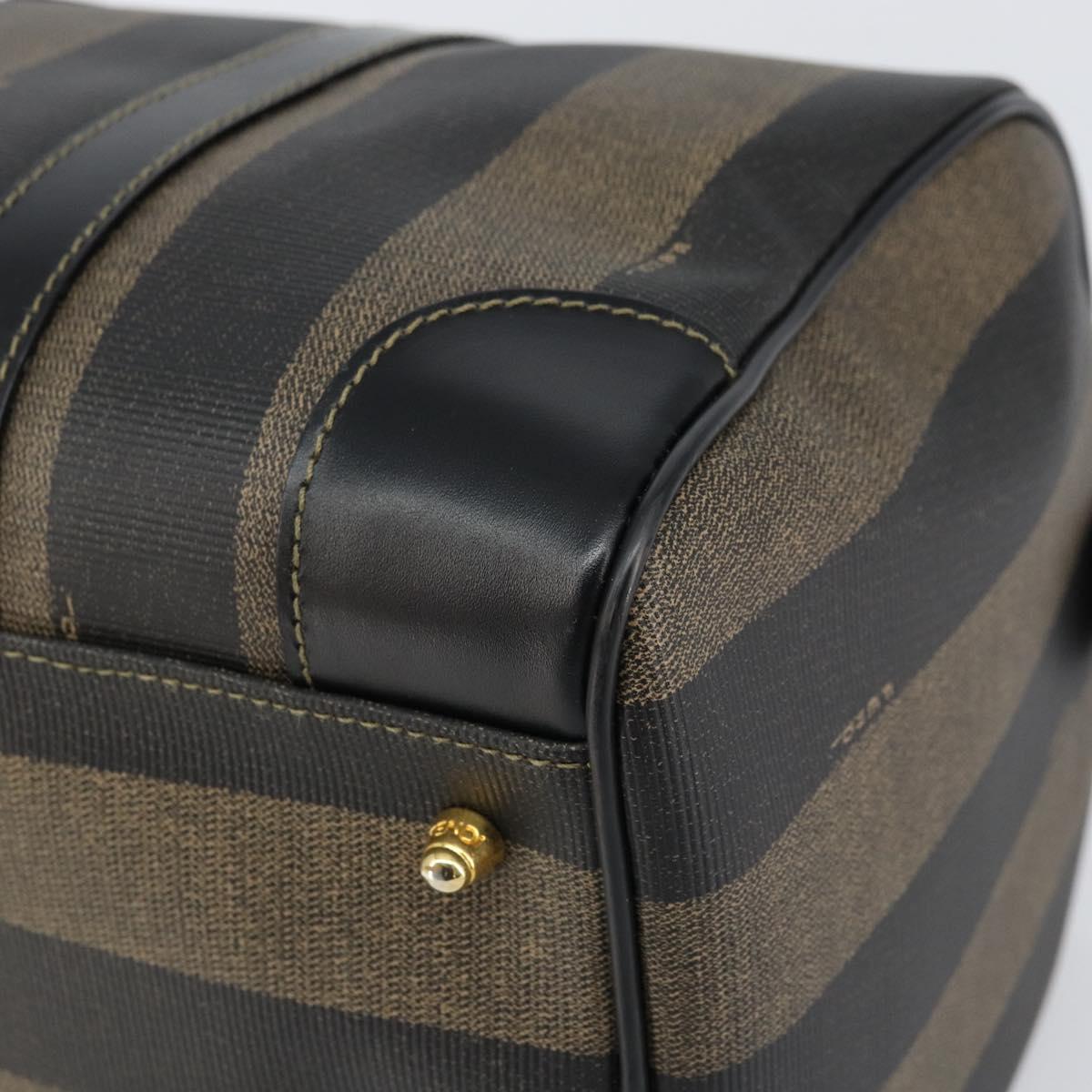 FENDI Pecan Canvas Boston Bag PVC Black Brown gold Auth 160096