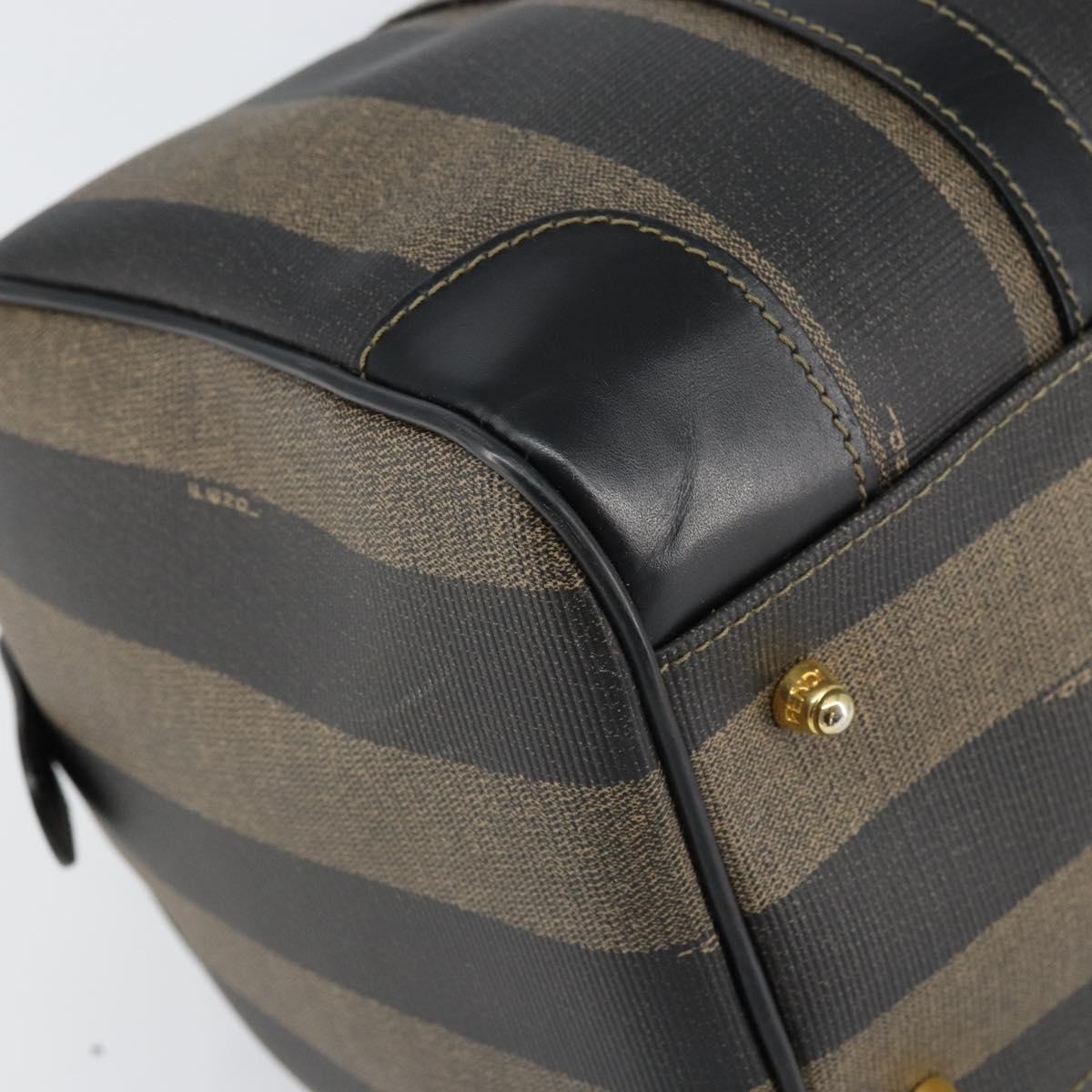 FENDI Pecan Canvas Boston Bag PVC Black Brown gold Auth 160096
