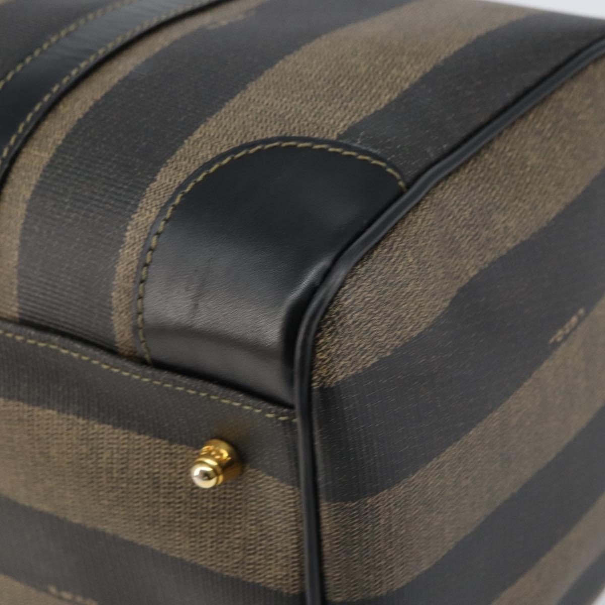 FENDI Pecan Canvas Boston Bag PVC Black Brown gold Auth 160096