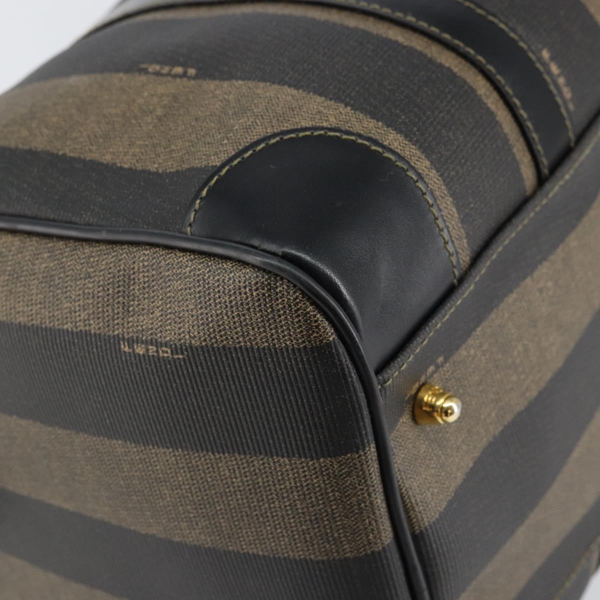 FENDI Pecan Canvas Boston Bag PVC Black Brown gold Auth 160096