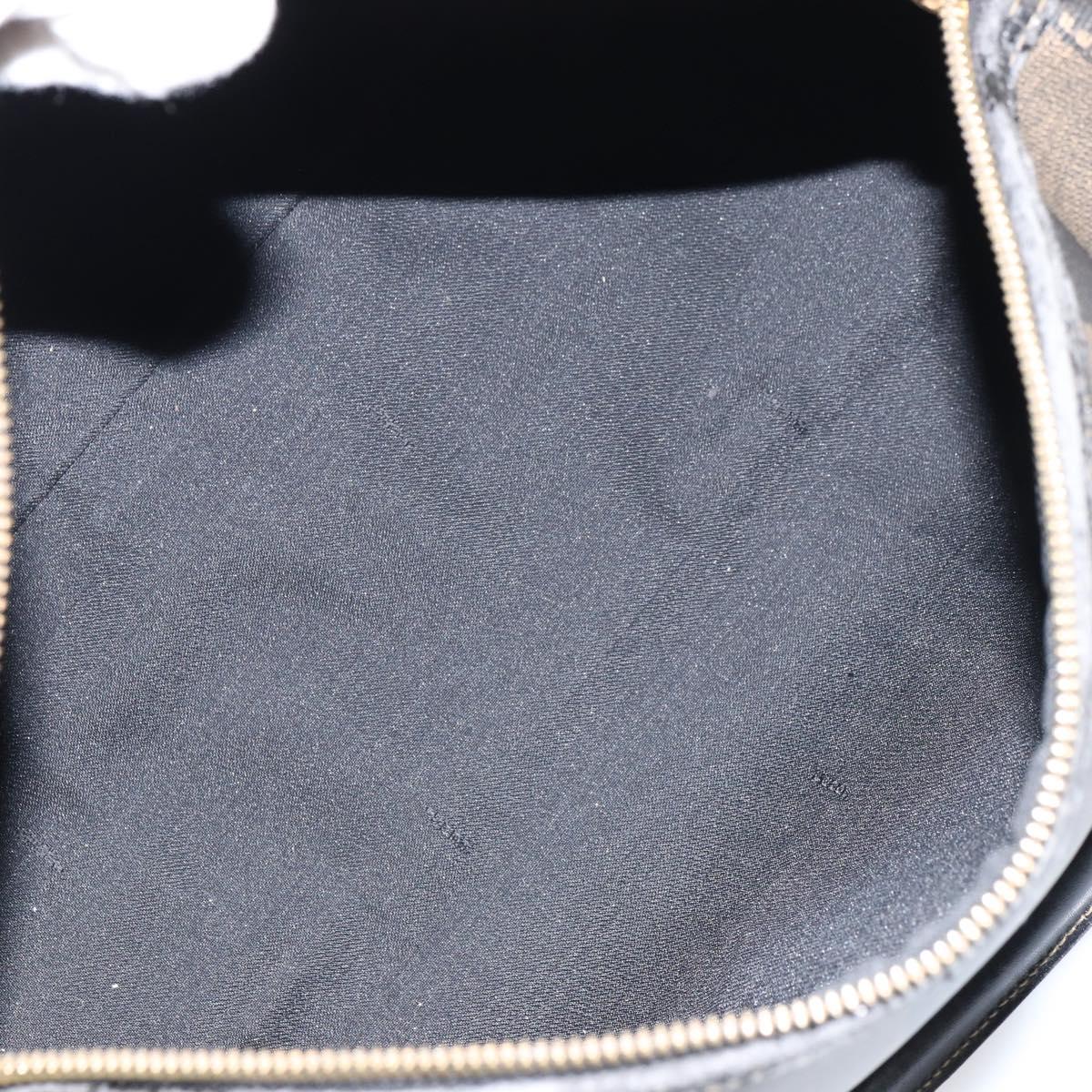 FENDI Pecan Canvas Boston Bag PVC Black Brown gold Auth 160096