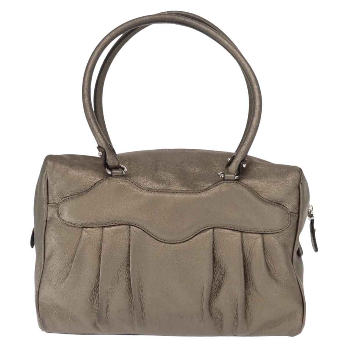 Salvatore Ferragamo Gancini Hand Bag Leather Gold Silver Auth 160099