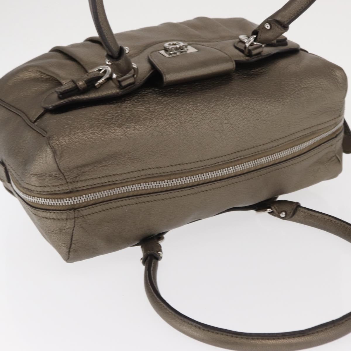 Salvatore Ferragamo Gancini Hand Bag Leather Gold Silver Auth 160099